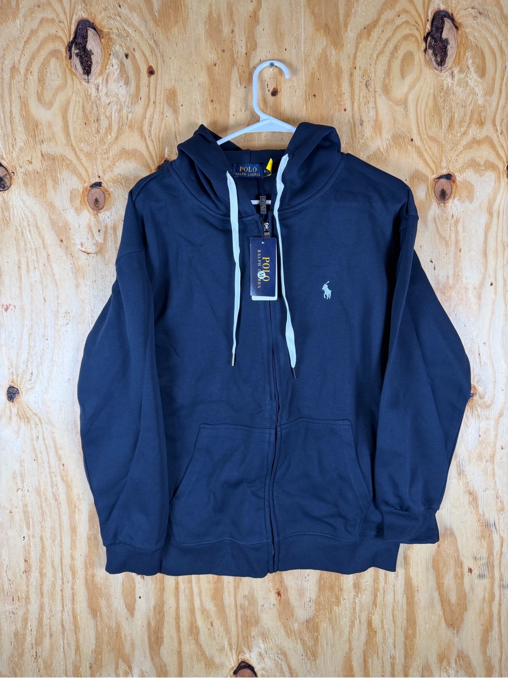 Polo Ralph Lauren Navy Zip-Up Hoodie with White Pony Long Sleeve Draw String